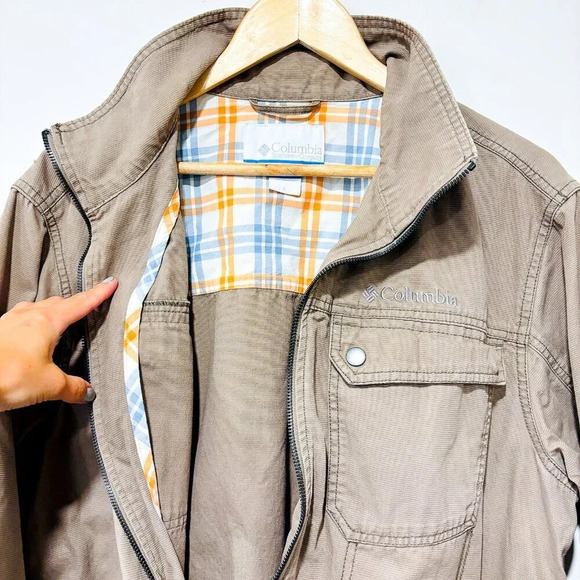 COLUMBIA Tan cotton zip jacket with pockets | Outdoor casual layer | Large * - Picture 8 of 10